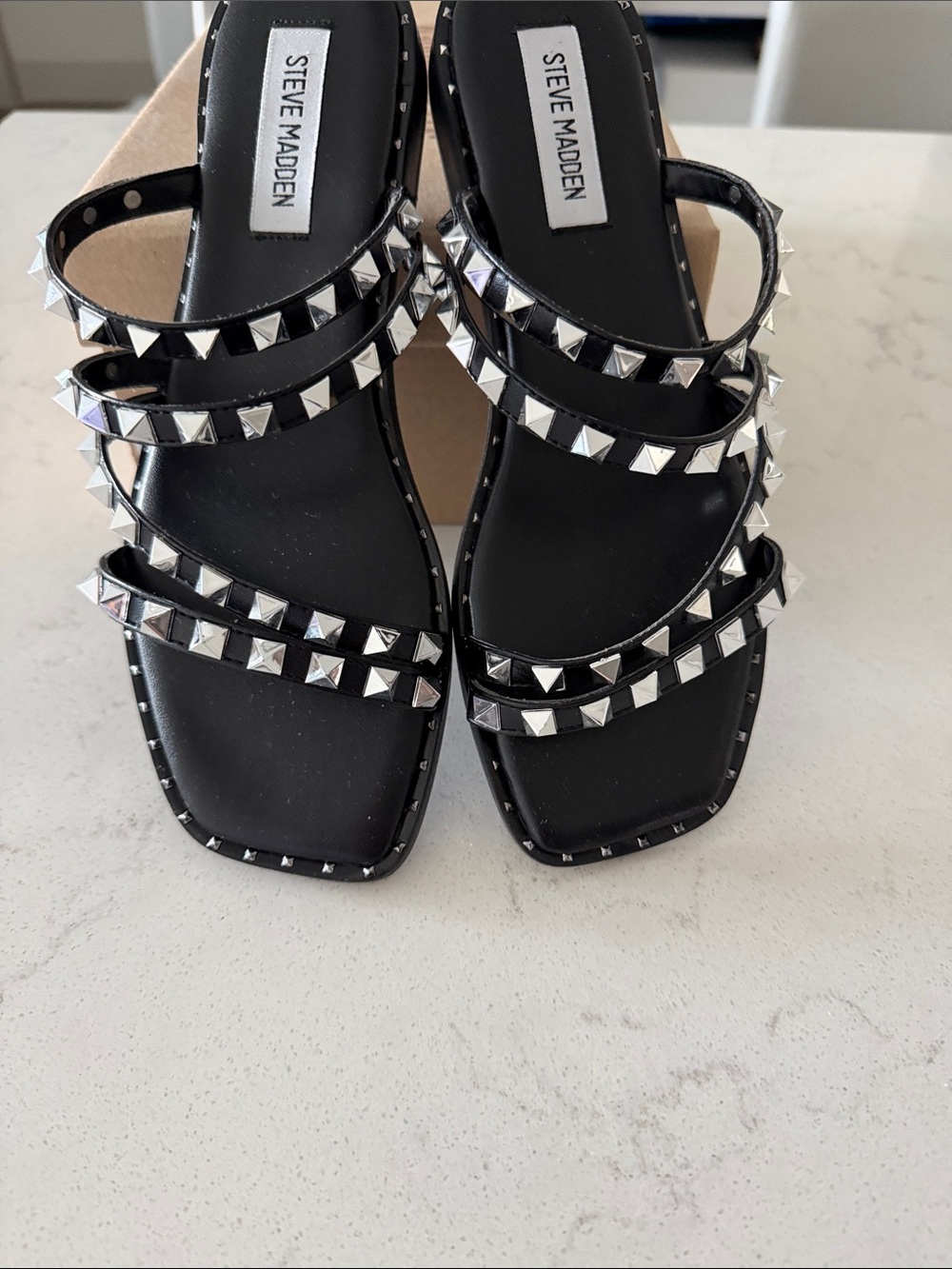 Steve Madden Black Studded Multi-Strap Slide Sandals